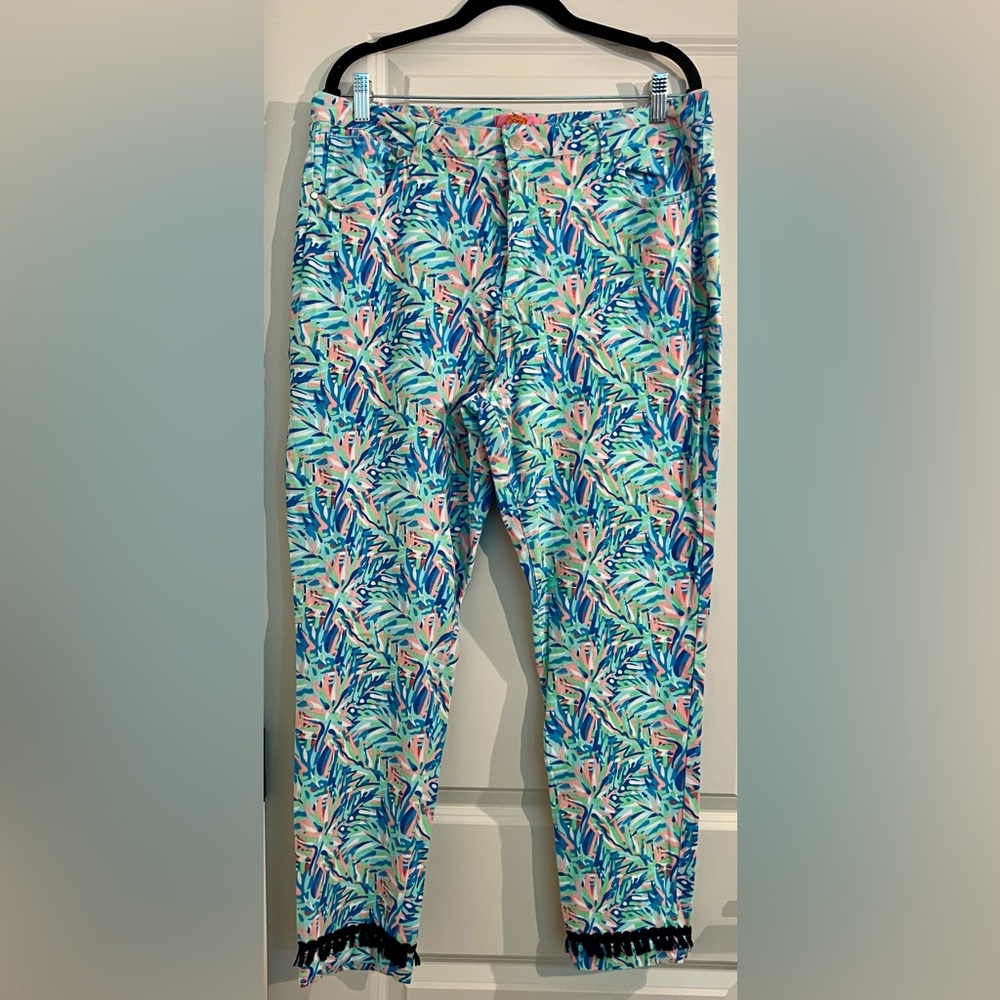 Simply Southern print pants, fringe cuff, xxl
